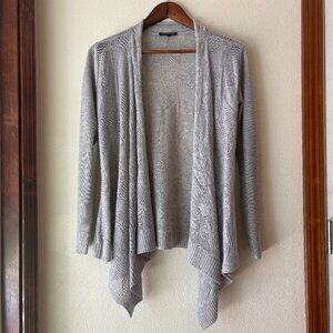 EUC Eileen Fisher 100% Wool Gray Open Front Cardigan Asymmetrical Hem Size PS